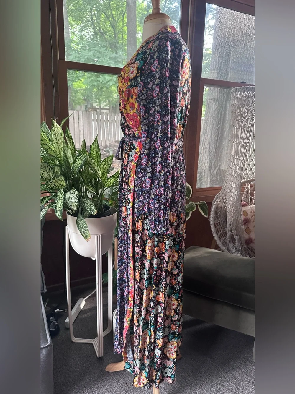 Frame mixed Floral Maxi wrap Dress with Multicolor Accents